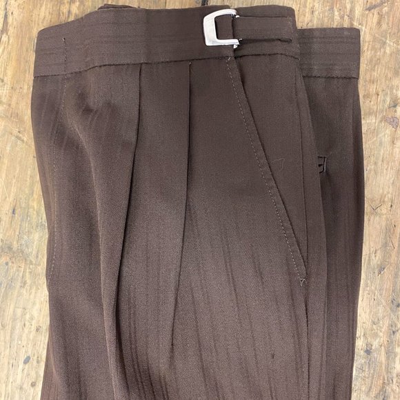 Men's and Boy's Chocolate Brown Formal Wedding Wool Adjustable Waist Pants - Picture 6 of 8